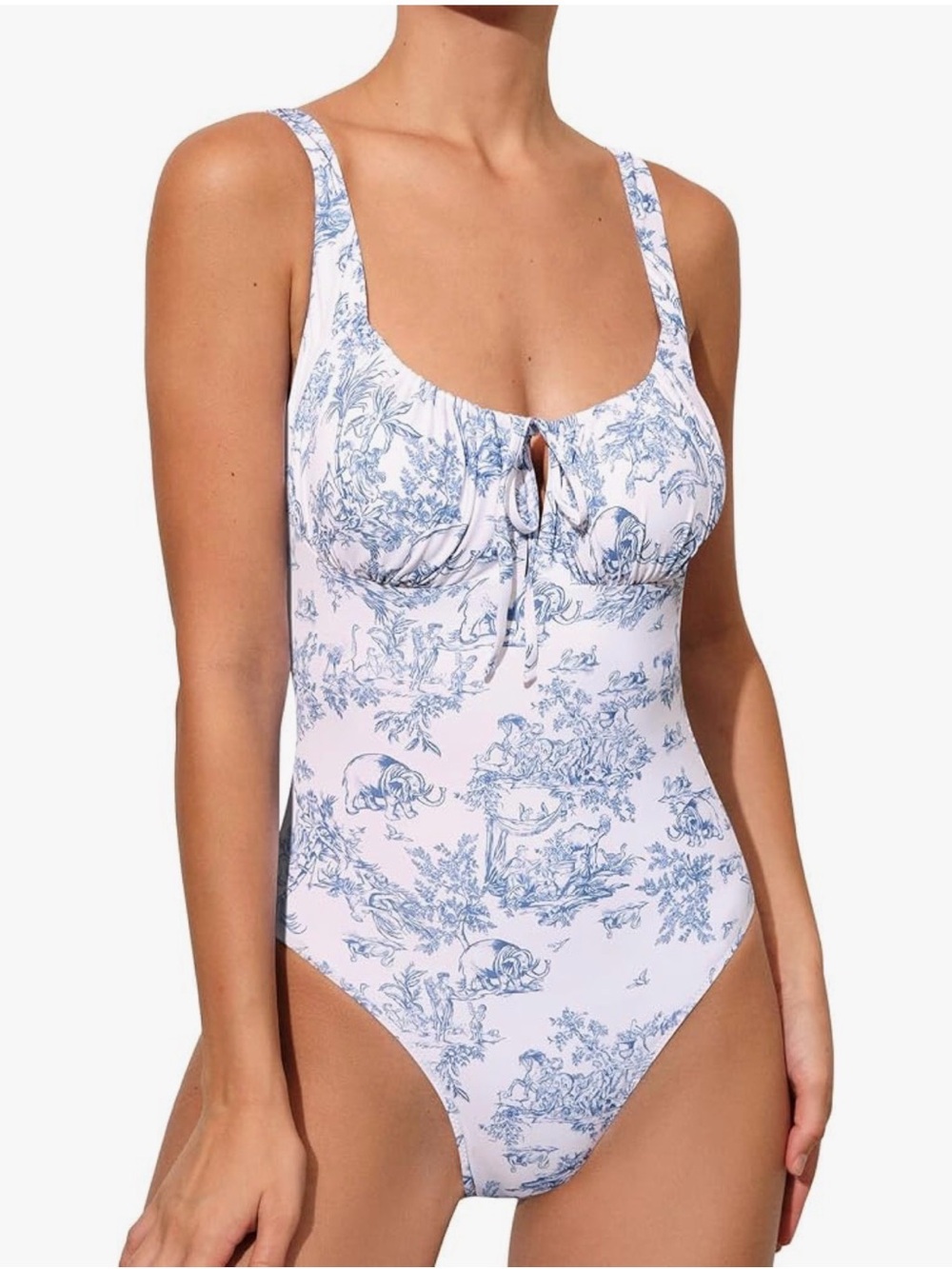 Classic Blue Toile Tie-Front One-Piece Swimsuit